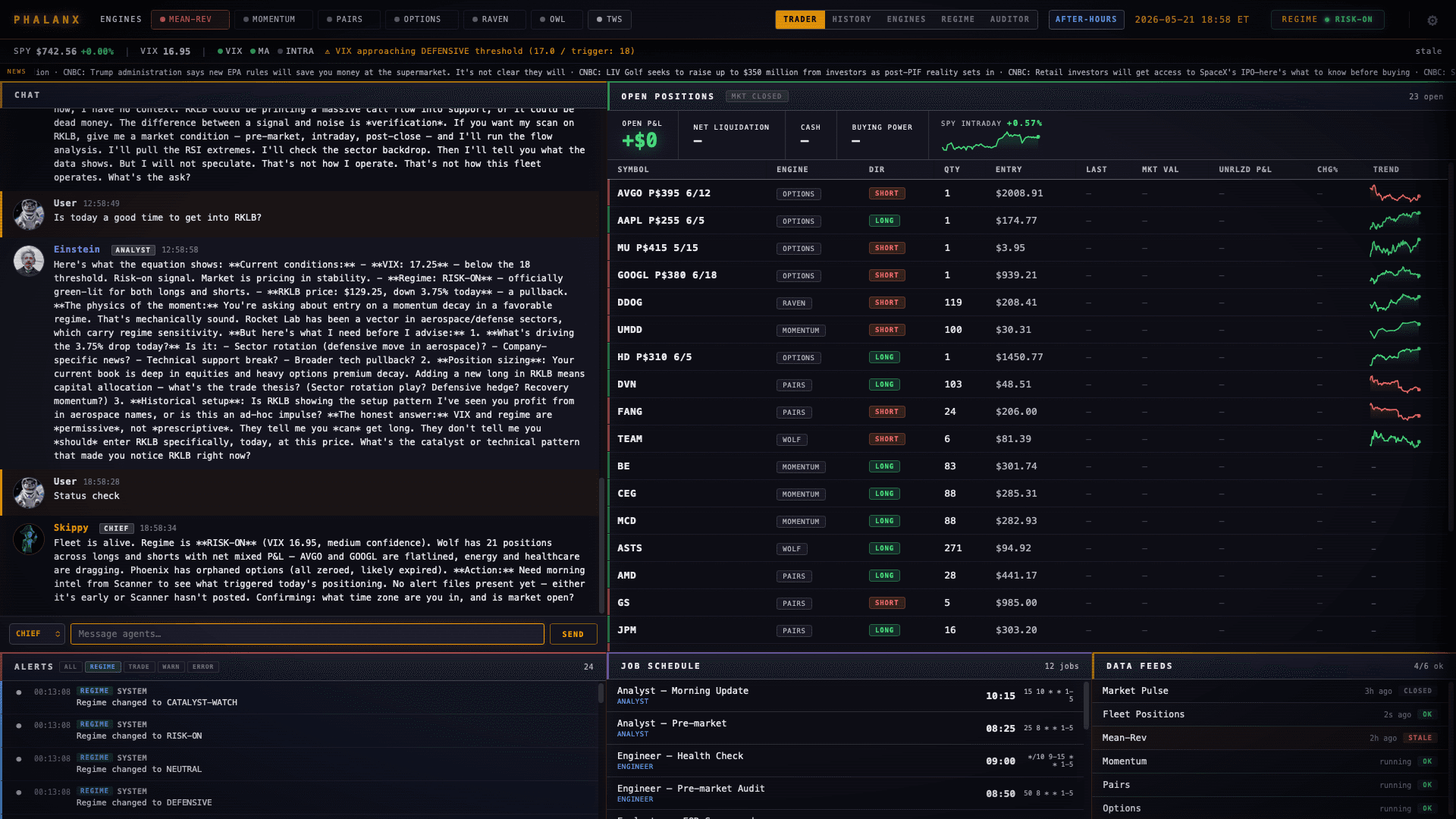 Phalanx — multi-agent trading dashboard